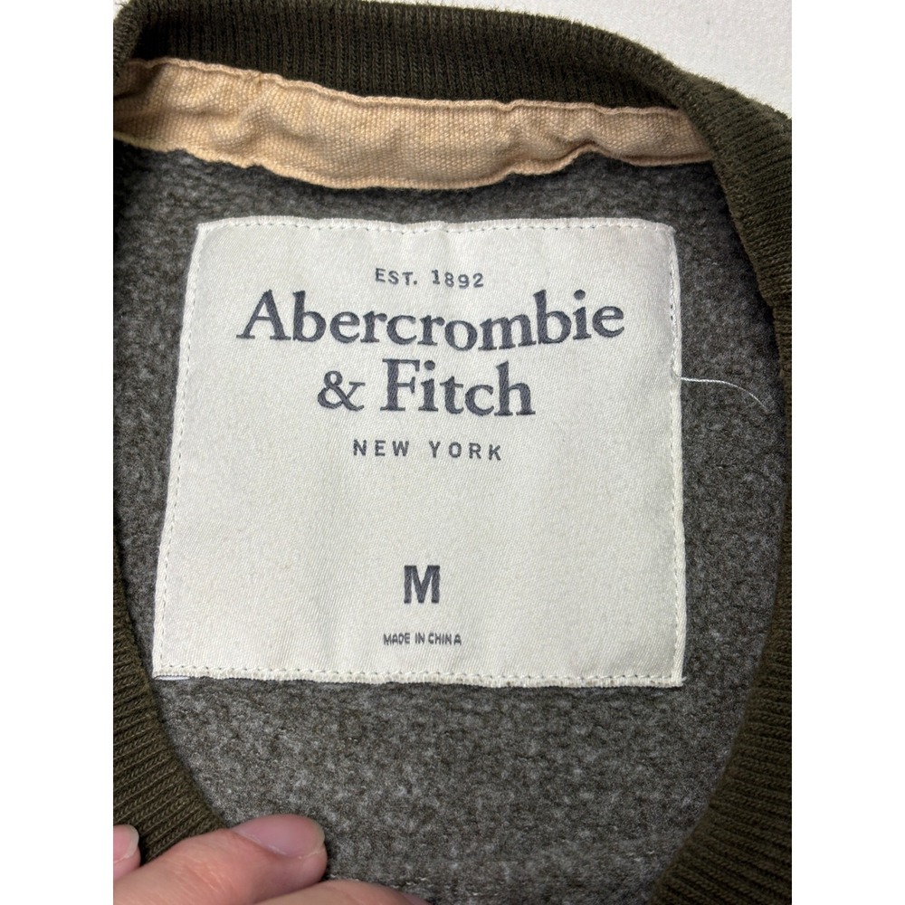 Abercrombie & Fitch Mens Medium Olive Marled Sweatshirt Elbow Patches Pocket - Picture 3 of 9
